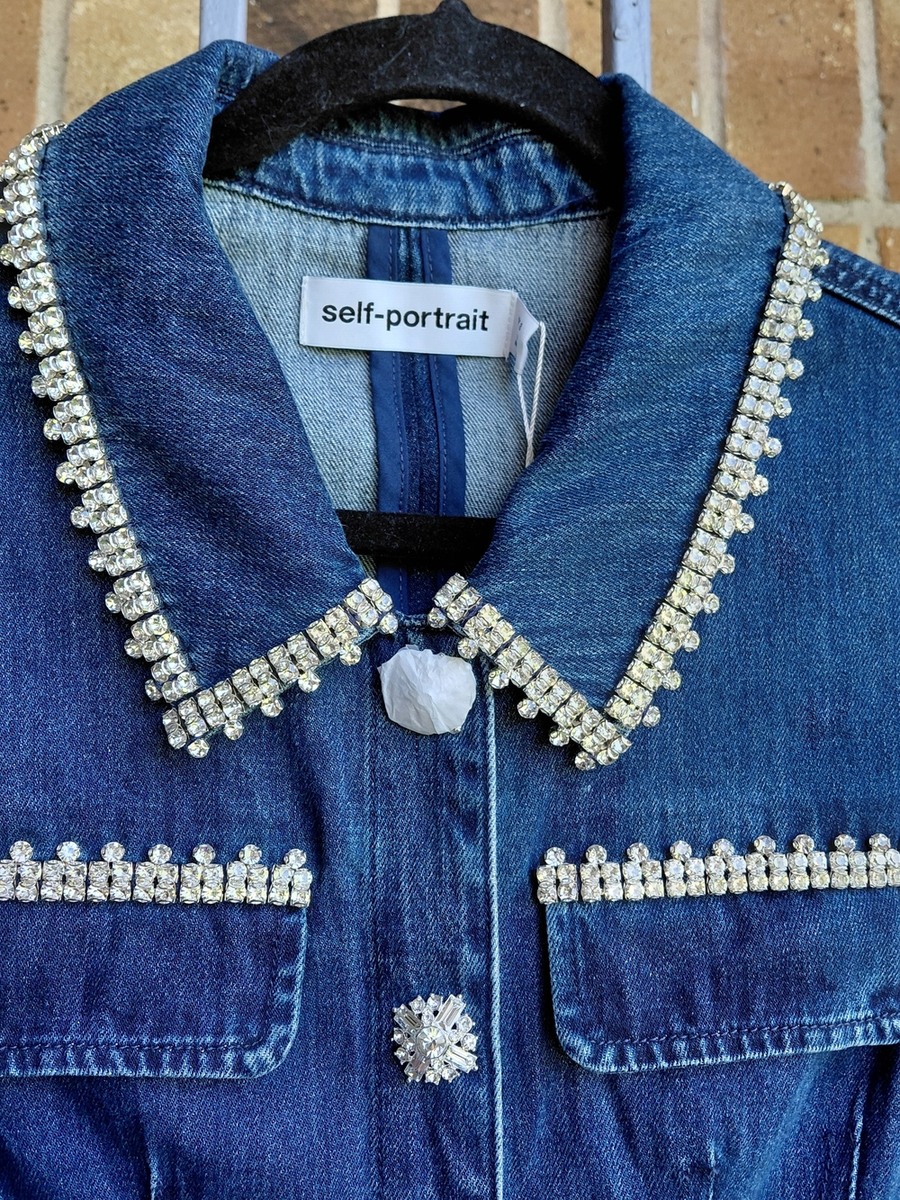 Self-Portrait Blue Denim Pearl-Trim Button Dress - Picture 5 of 10